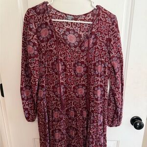 Aerie Burgundy Floral Long Sleeve Dress